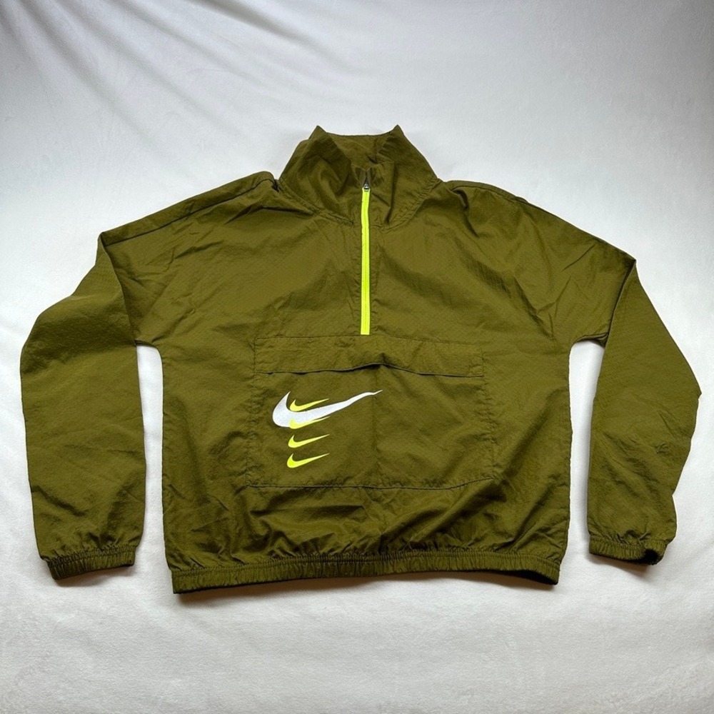 Nike Swoosh Running Jacket Olive Green Dri-FIT Half‎ Zip Pullover XS